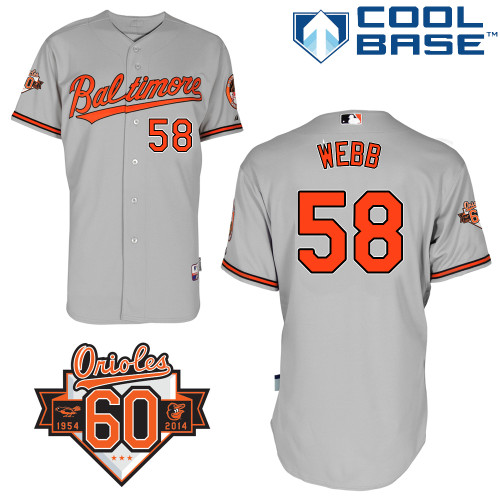 Ryan Webb #58 Youth Baseball Jersey-Baltimore Orioles Authentic Road Gray Cool Base MLB Jersey